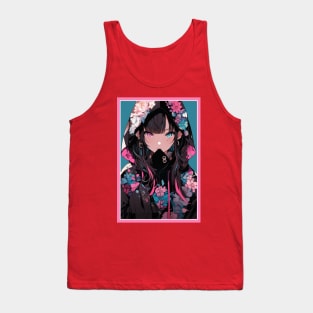 Aesthetic Anime Girl Pink Rosa Black | Quality Aesthetic Anime Design | Chibi Manga Anime Art Tank Top